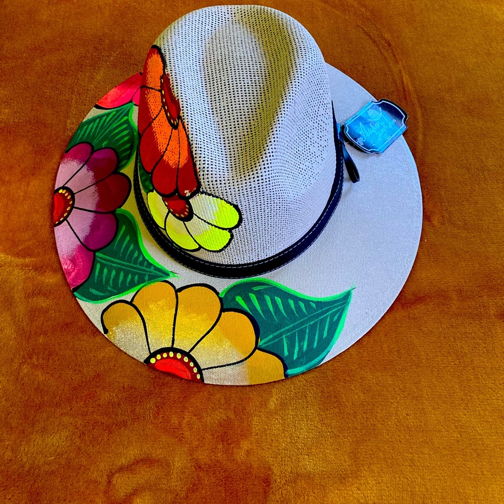 “Authentic Mexican”hand painted Panama style hat!